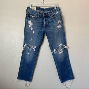 Hollister men’s distressed straight leg raw hem jeans